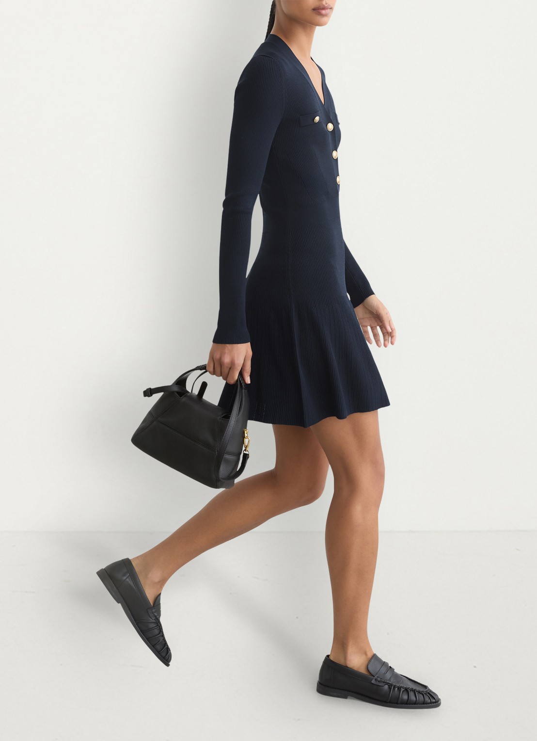 Reiss Lavelle rigebreide mini jurk met knoop detail - detail 6 donkerblauw