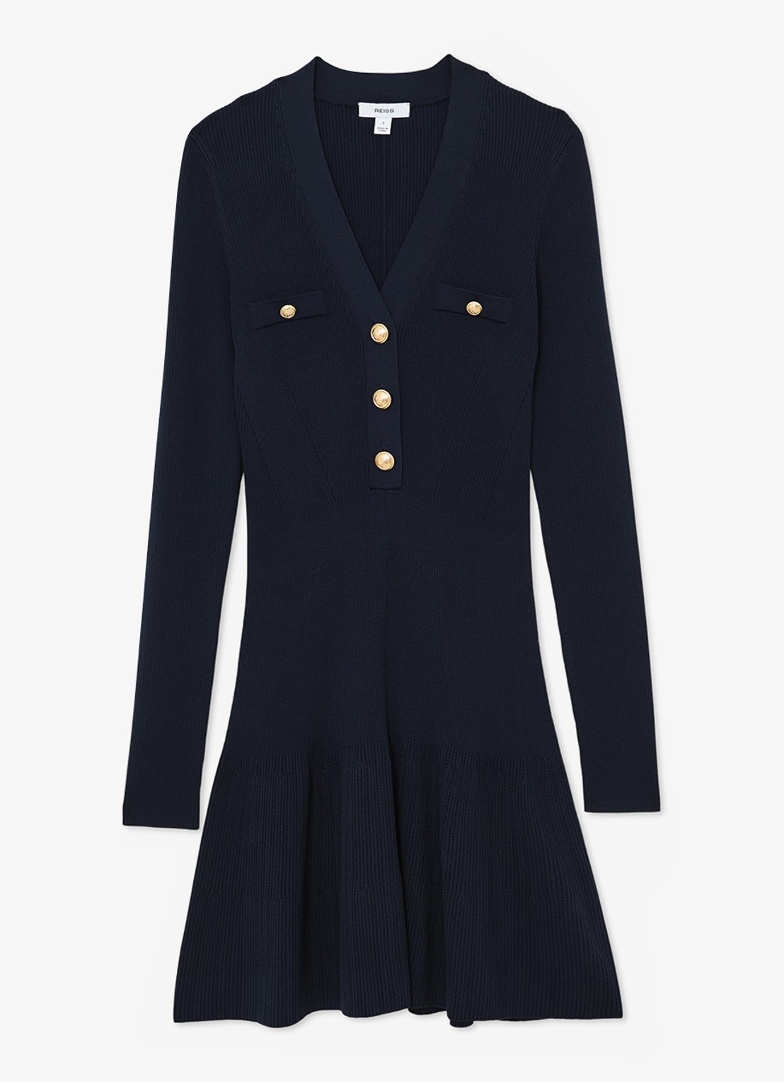 Reiss Lavelle rigebreide mini jurk met knoop detail - voorkant 2 donkerblauw