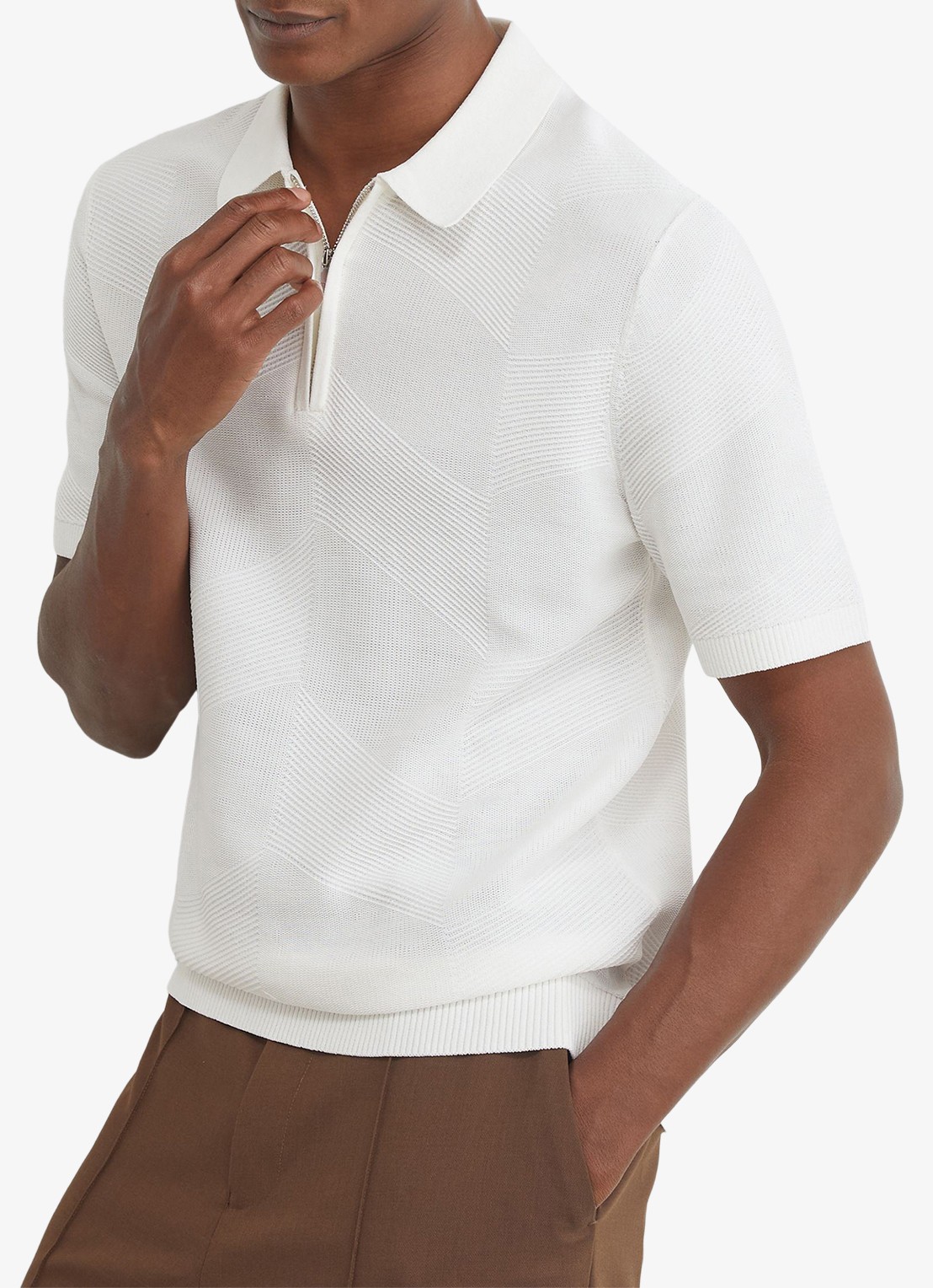 Reiss Leigham regular fit polo met halve rits - detail gebroken wit