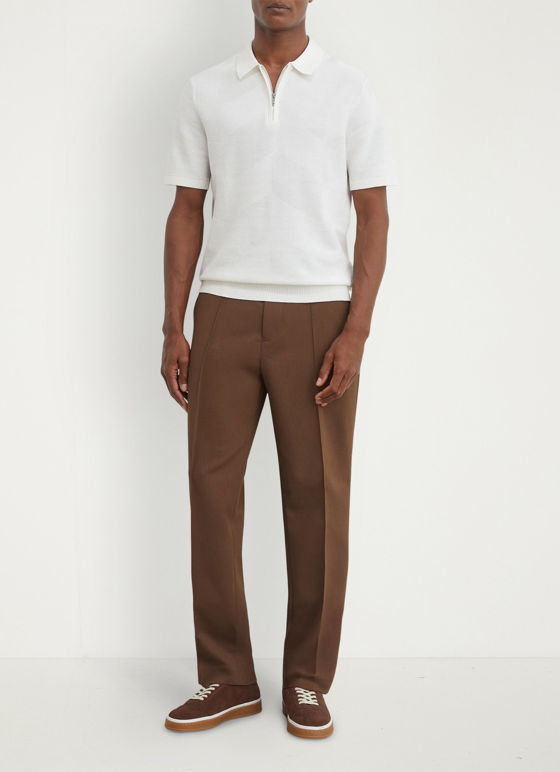 Reiss Leigham regular fit polo met halve rits - voorkant 7 gebroken wit