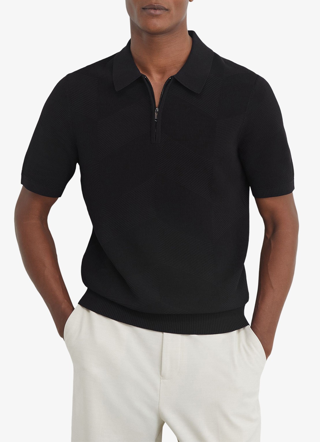 Reiss Leigham regular fit polo met halve rits - detail black / zwart