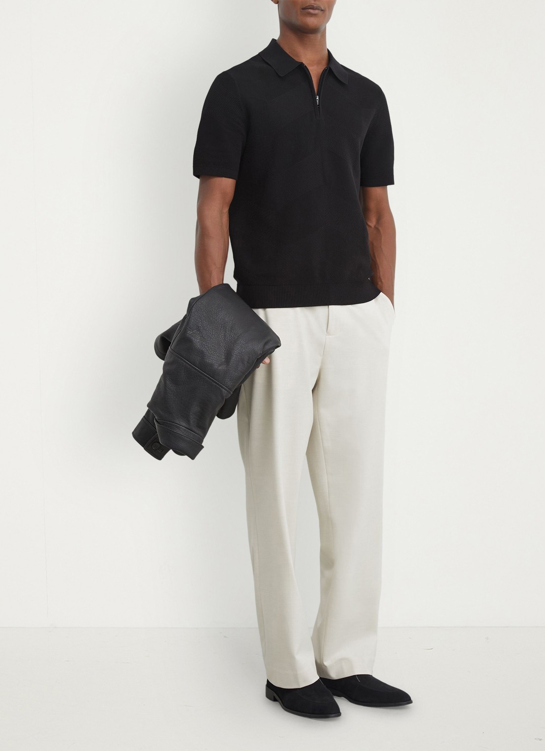 Reiss Leigham regular fit polo met halve rits - voorkant 6 black / zwart