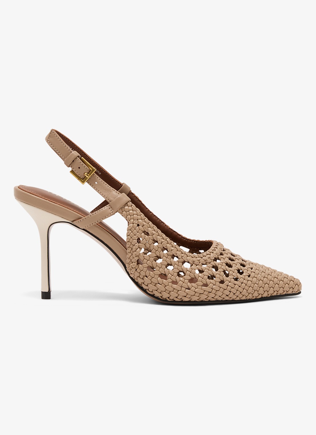 Reiss Lena slingback van geitenleer met gevlochten detail - voorkant bruin