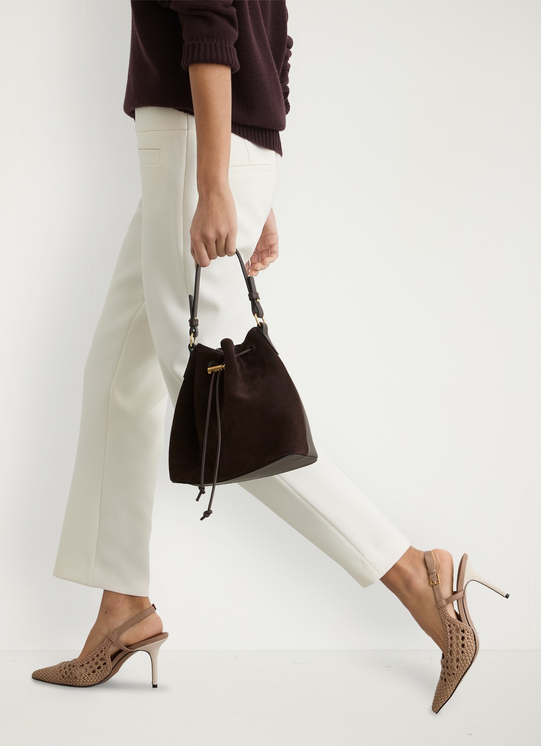 Reiss Lena slingback van geitenleer met gevlochten detail - voorkant 2 bruin