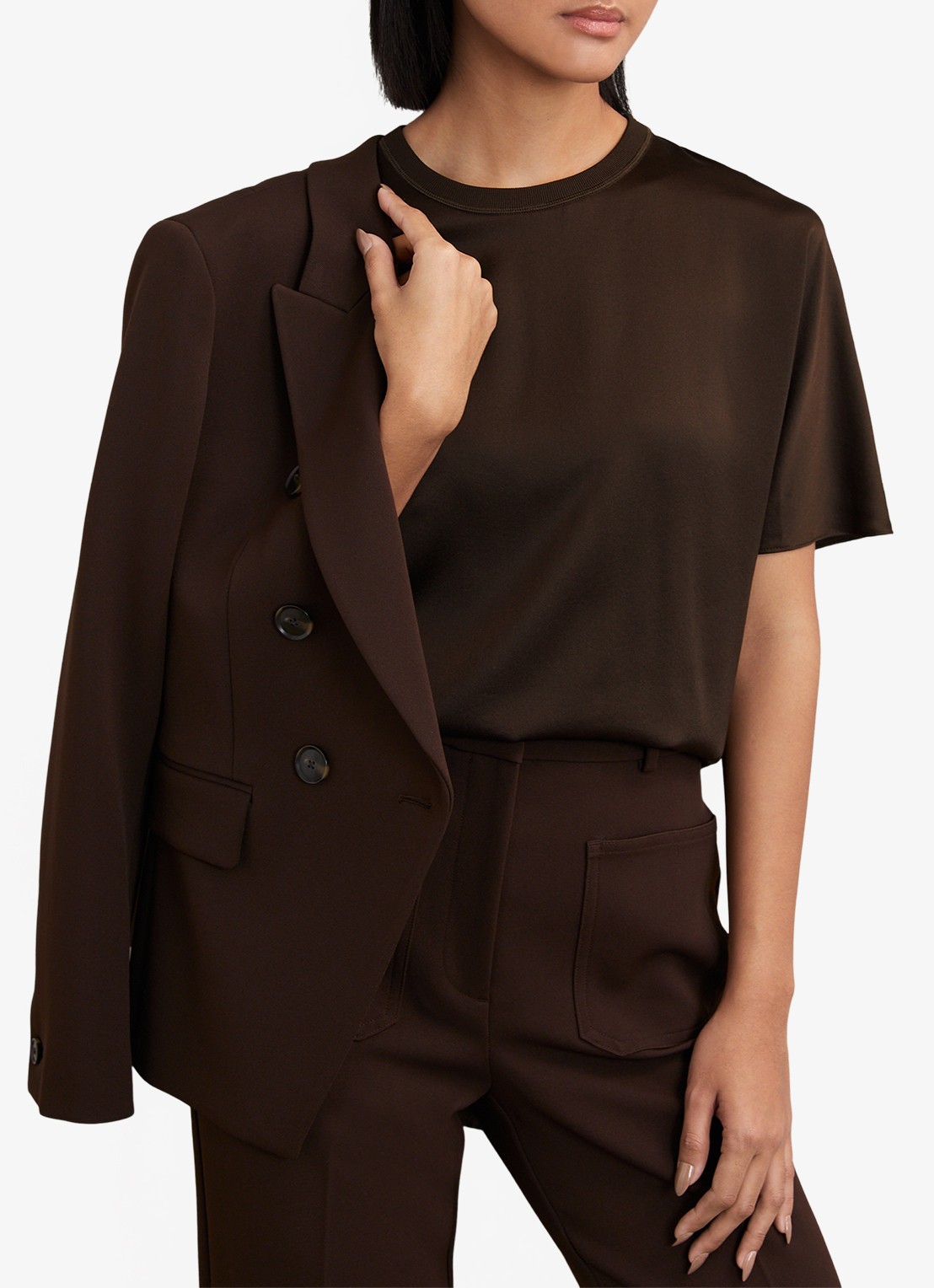 Reiss Lena top van zijde - detail 7 chocoladebruin