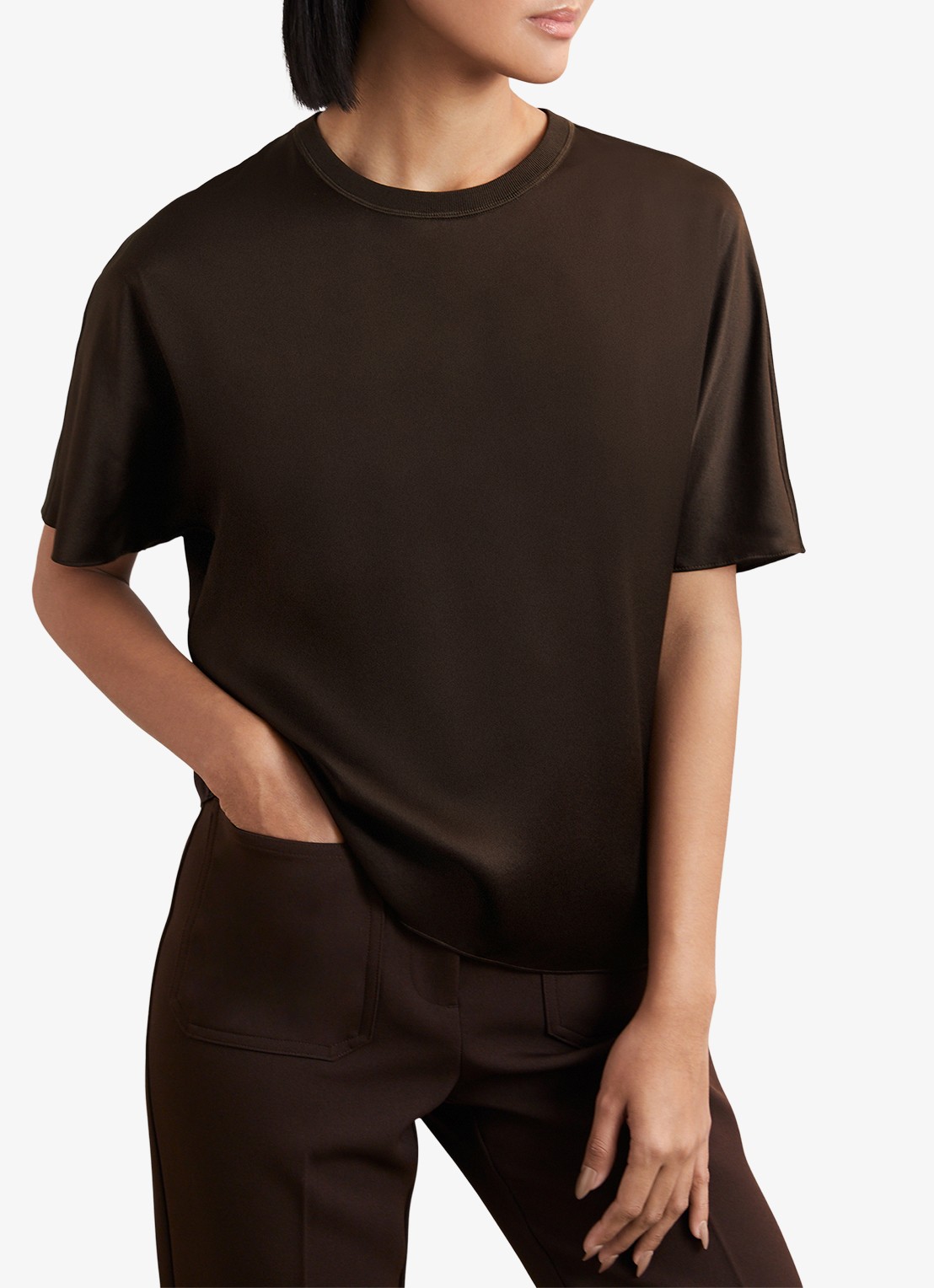 Reiss Lena top van zijde - detail 9 chocoladebruin