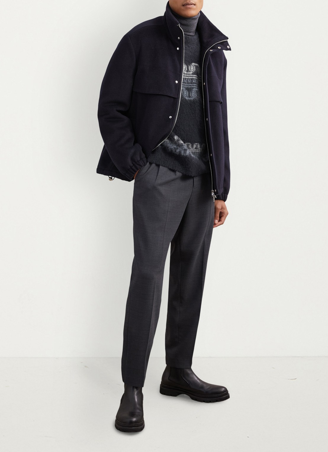 Reiss Lennox in wolblend met ingebreid patroon - voorkant 3 navy / blauw