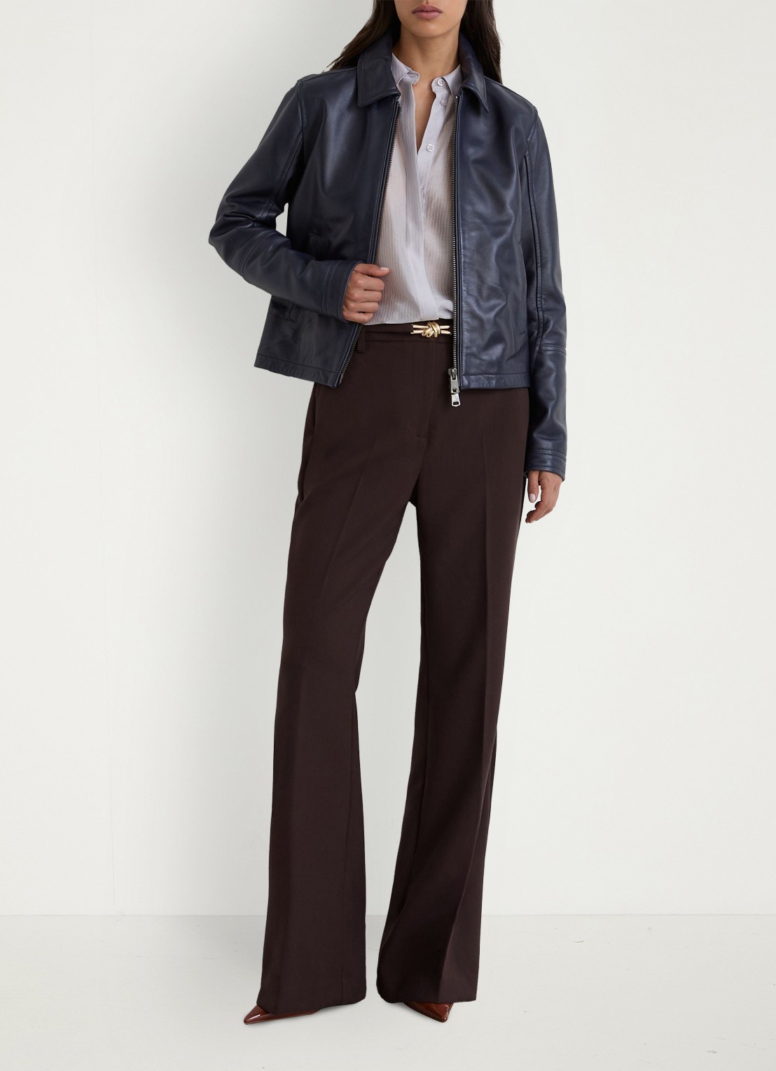 Reiss Leona high waist flared fit pantalon - voorkant 6 aubergine