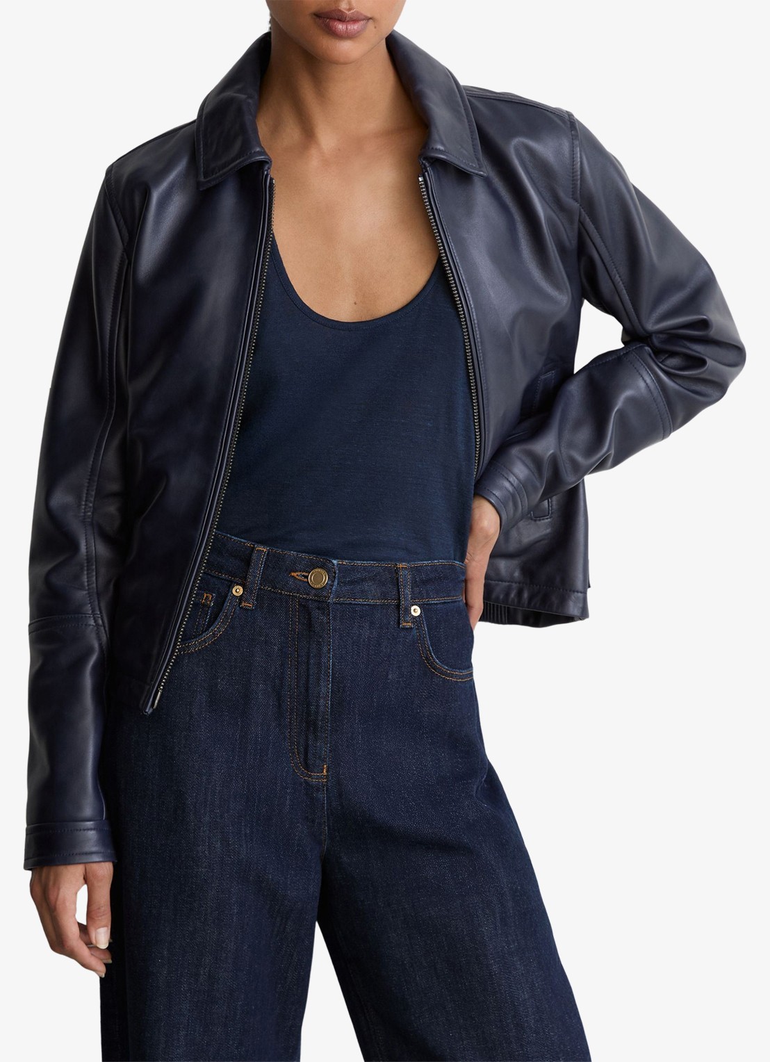 Reiss Levitt high waist barrel fit jeans met steekzakken - detail 2 donkerblauw