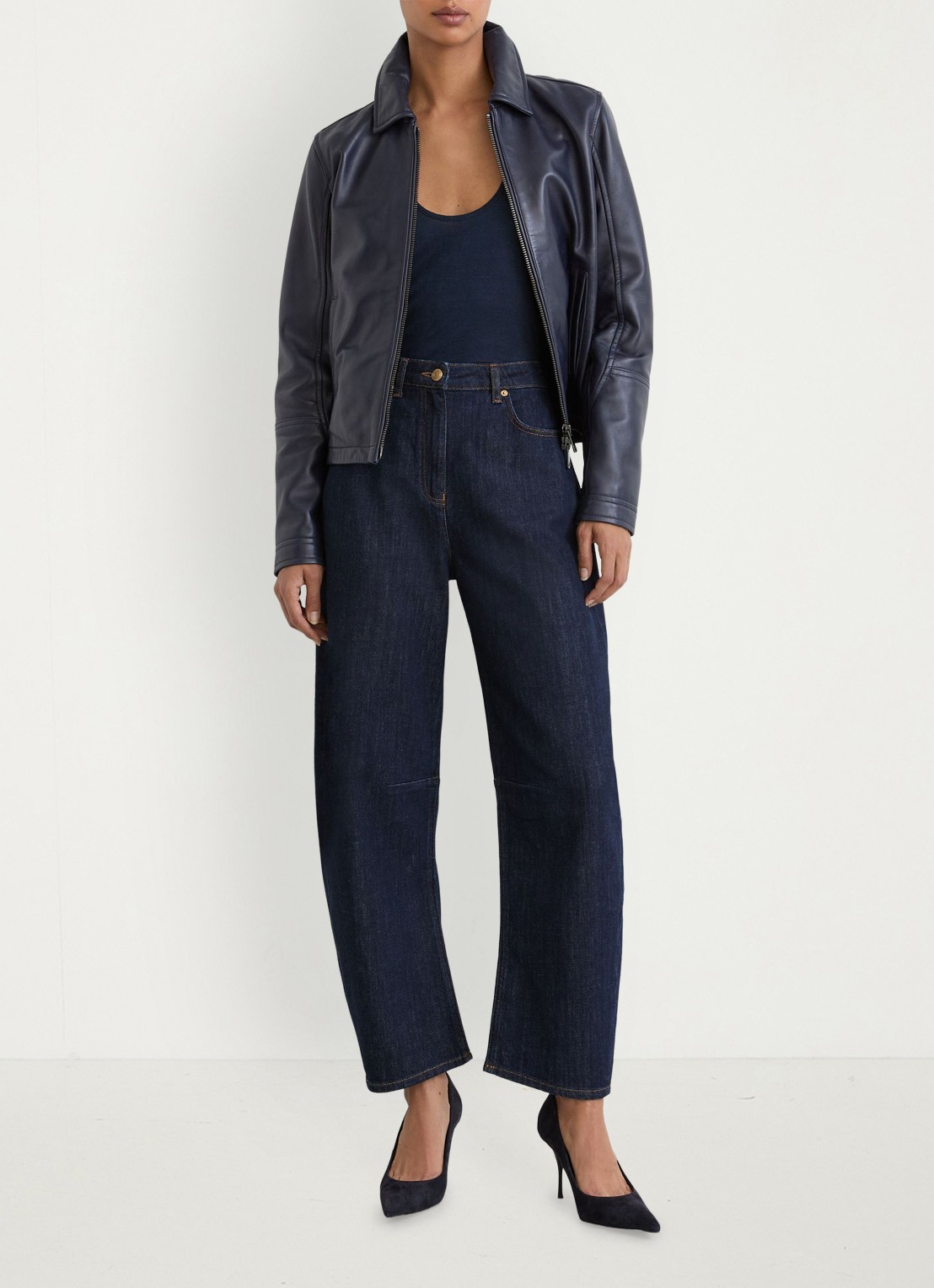 Reiss Levitt high waist barrel fit jeans met steekzakken - voorkant 5 donkerblauw