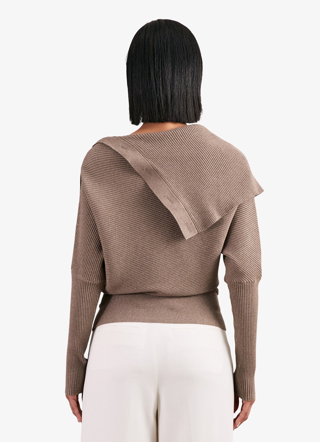Reiss Lexi ribgebreide top met geknoopt detail - achterkant taupe