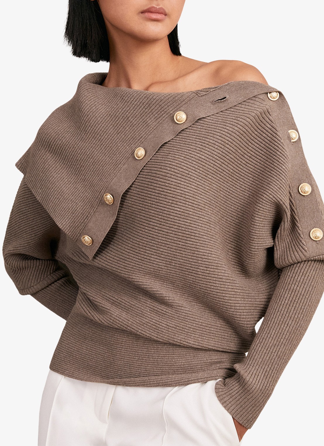 Reiss Lexi ribgebreide top met geknoopt detail - detail 2 taupe