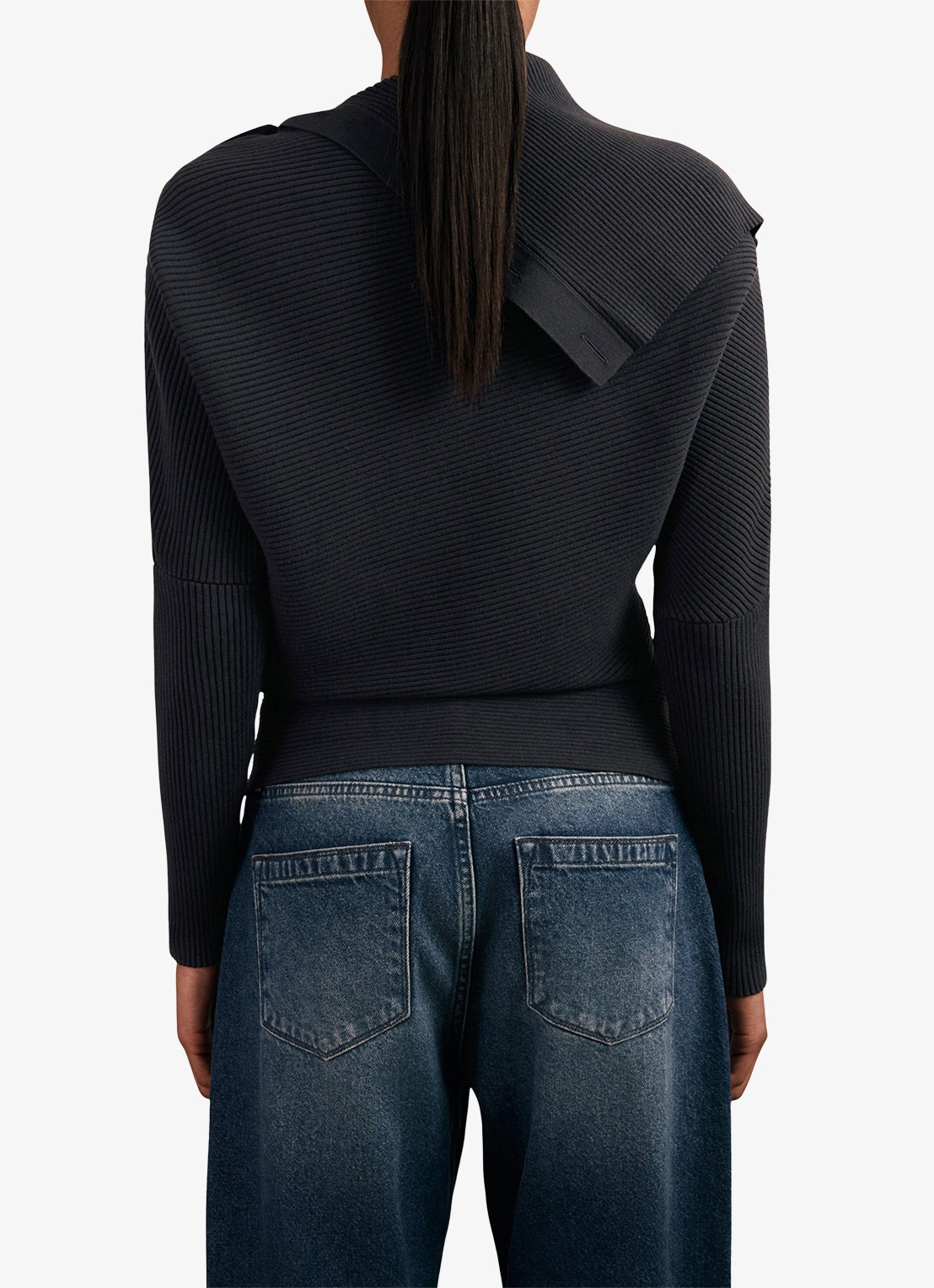 Reiss Lexi ribgebreide top met geknoopt detail - achterkant 3 donkerblauw