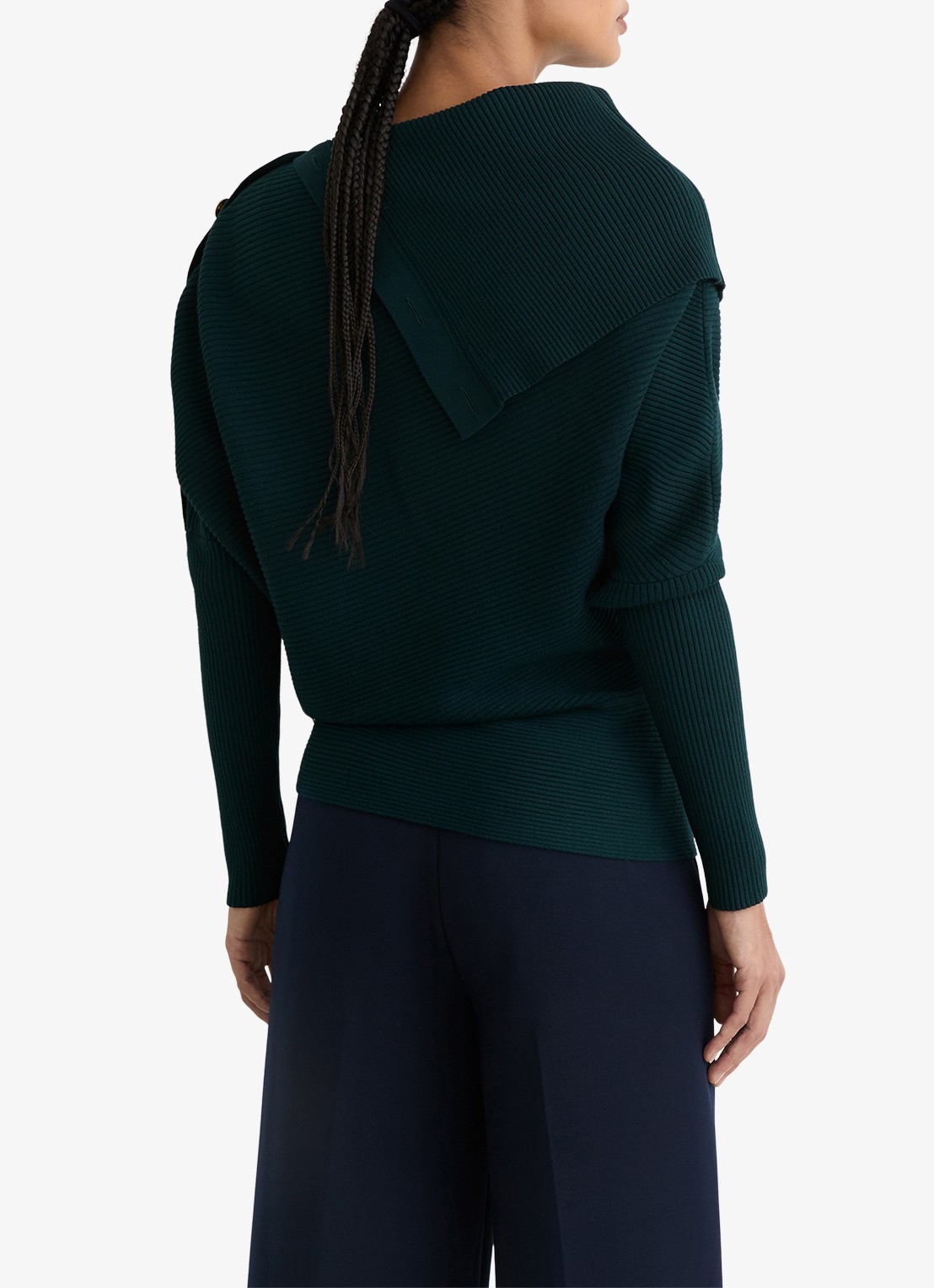 Reiss Lexi ribgebreide top met geknoopt detail - achterkant donkerblauw