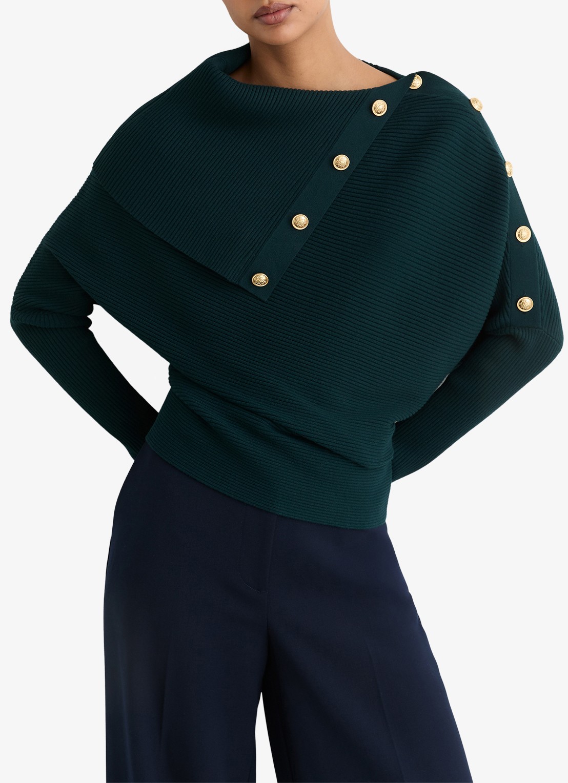 Reiss Lexi ribgebreide top met geknoopt detail - detail 2 donkerblauw