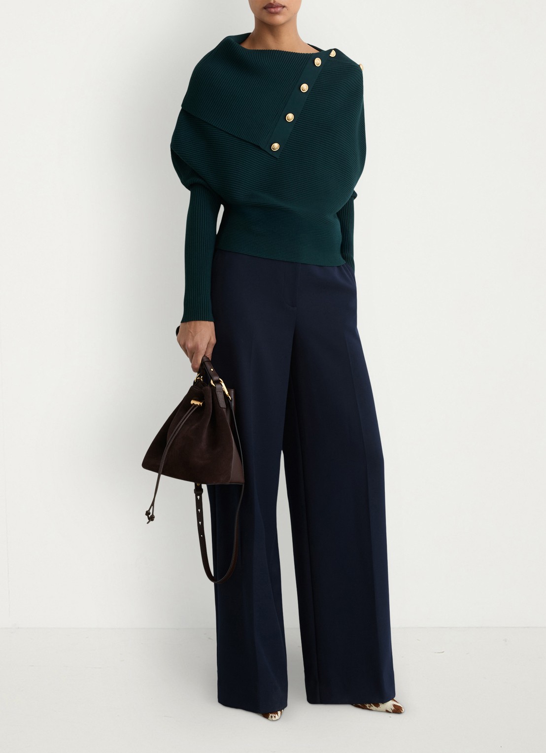 Reiss Lexi ribgebreide top met geknoopt detail - voorkant 6 donkerblauw