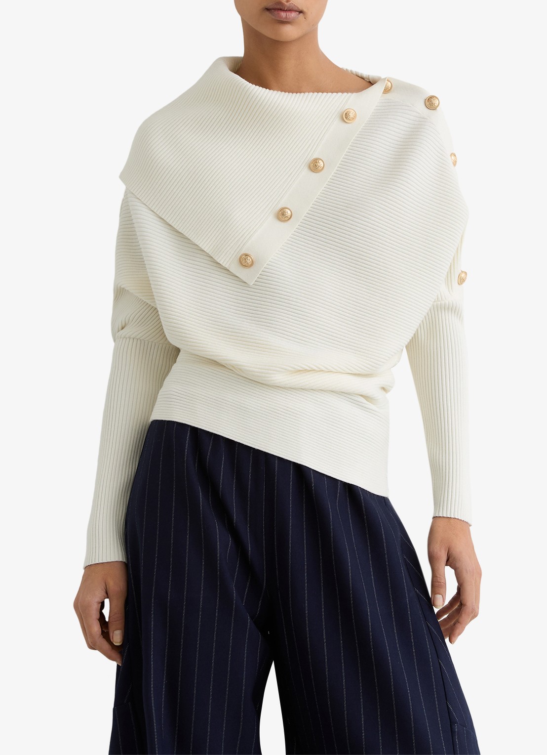 Reiss Lexi ribgebreide top met geknoopt detail - detail wit