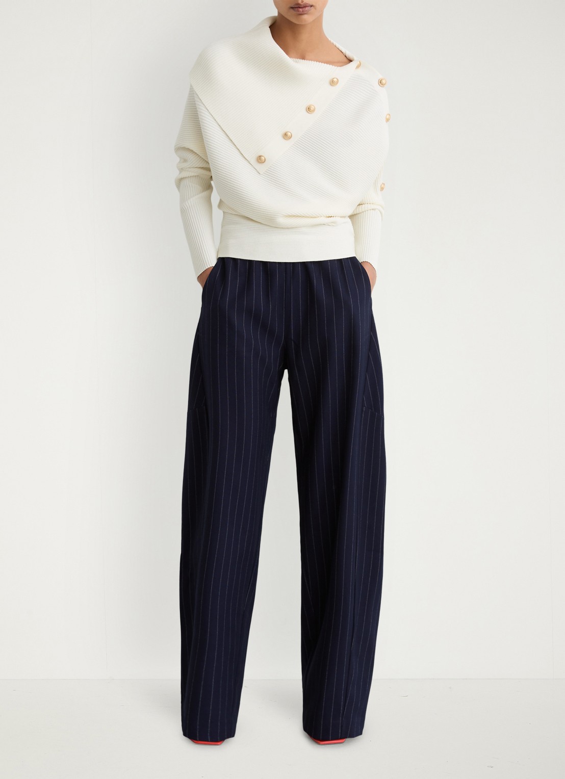 Reiss Lexi ribgebreide top met geknoopt detail - voorkant 6 wit