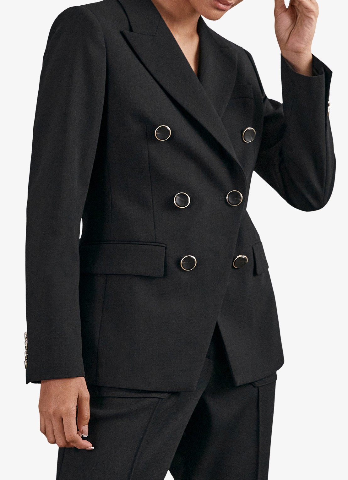 Reiss Lia double-breasted blazer in wolblend - detail black / zwart