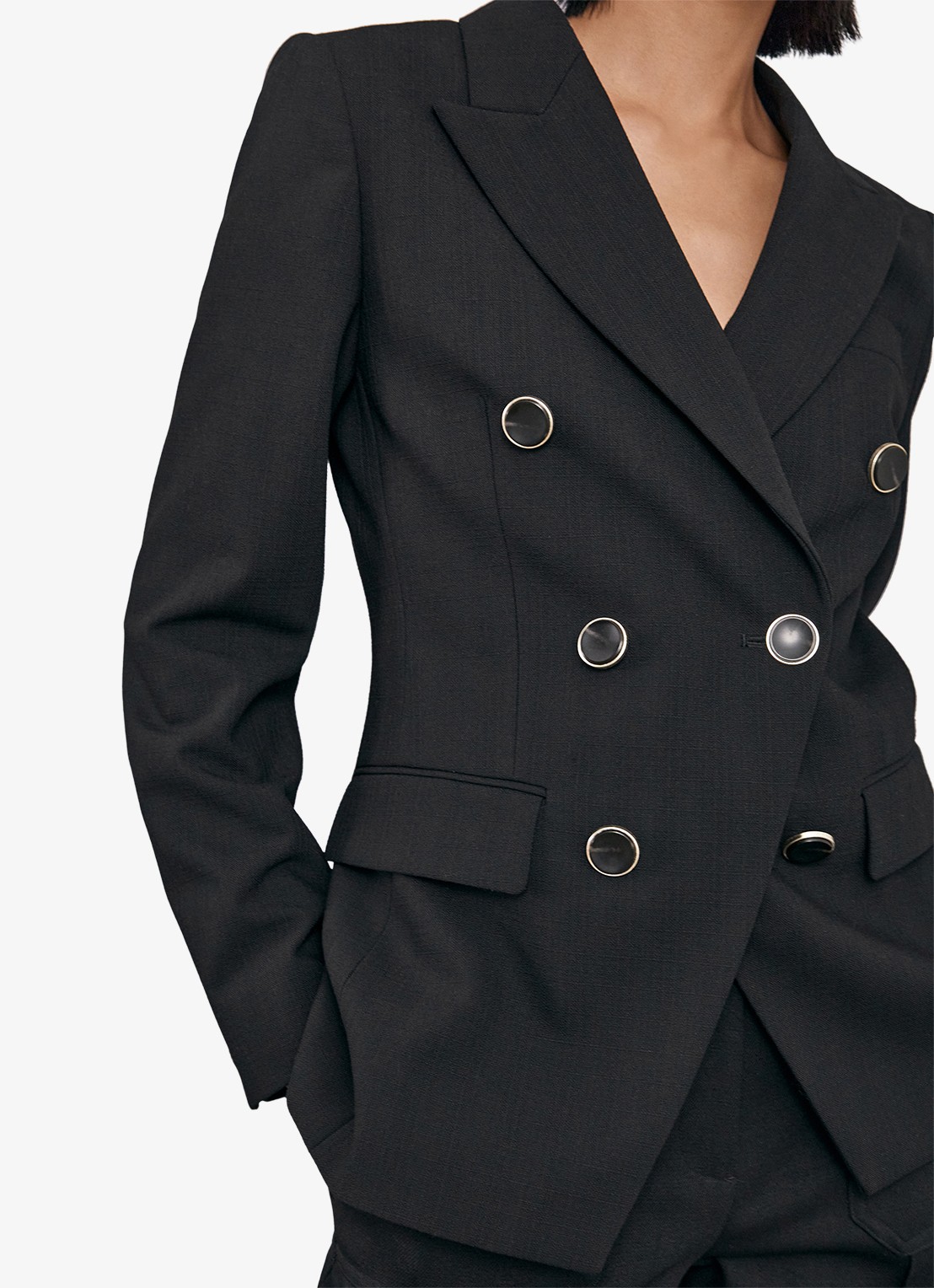 Reiss Lia double-breasted blazer in wolblend - detail 2 black / zwart