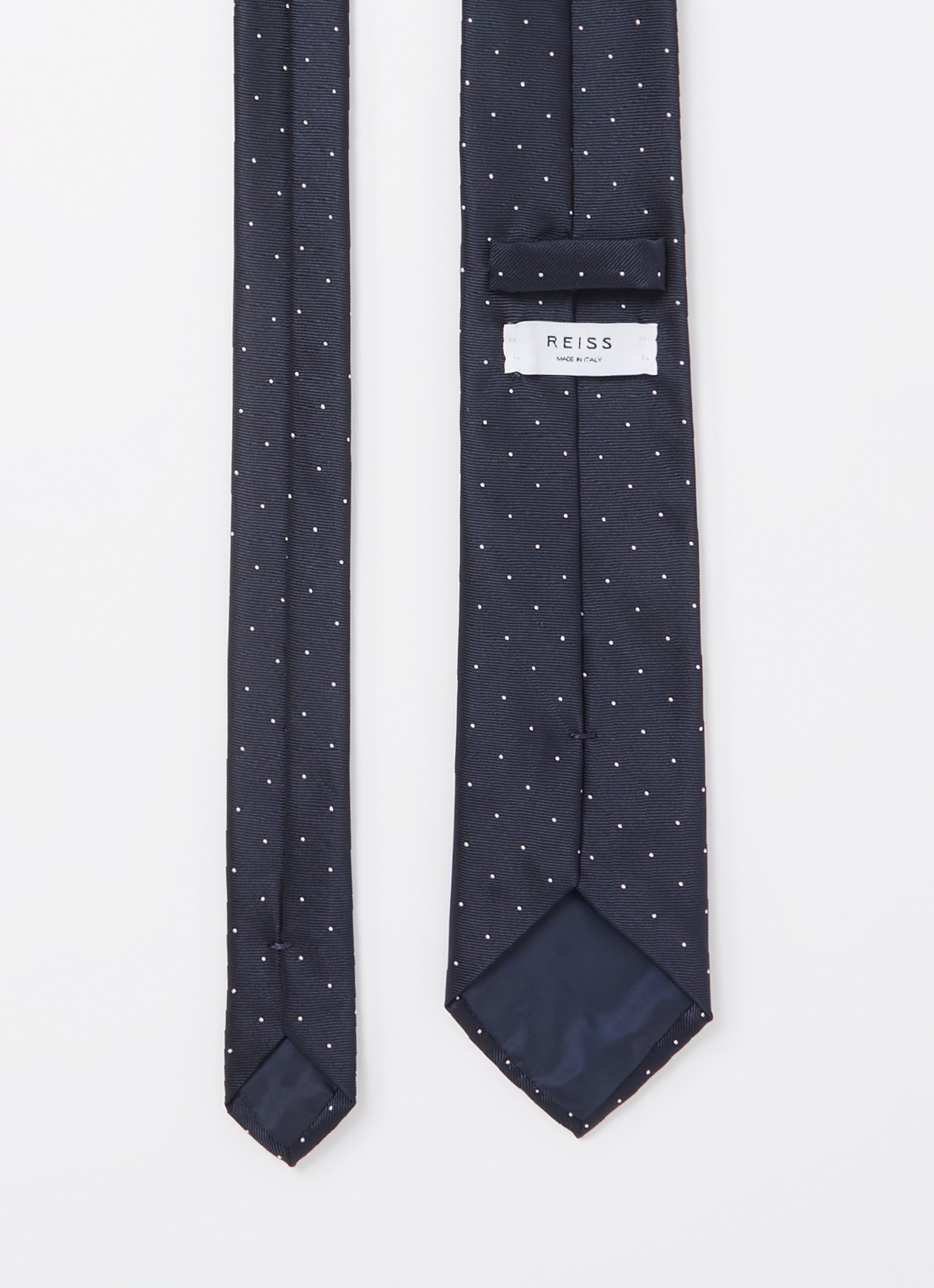 Reiss Liam stropdas in zijdeblend met stippenprint  - detail donkerblauw