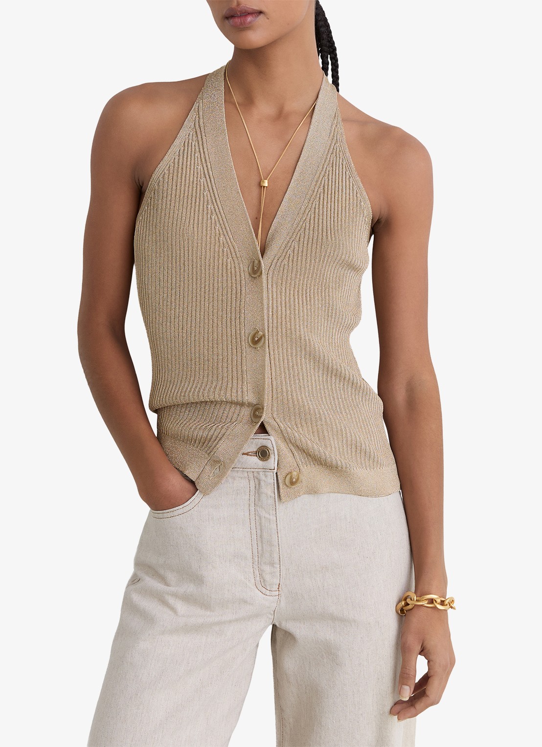 Reiss Lilana gilet met lurex - detail goud