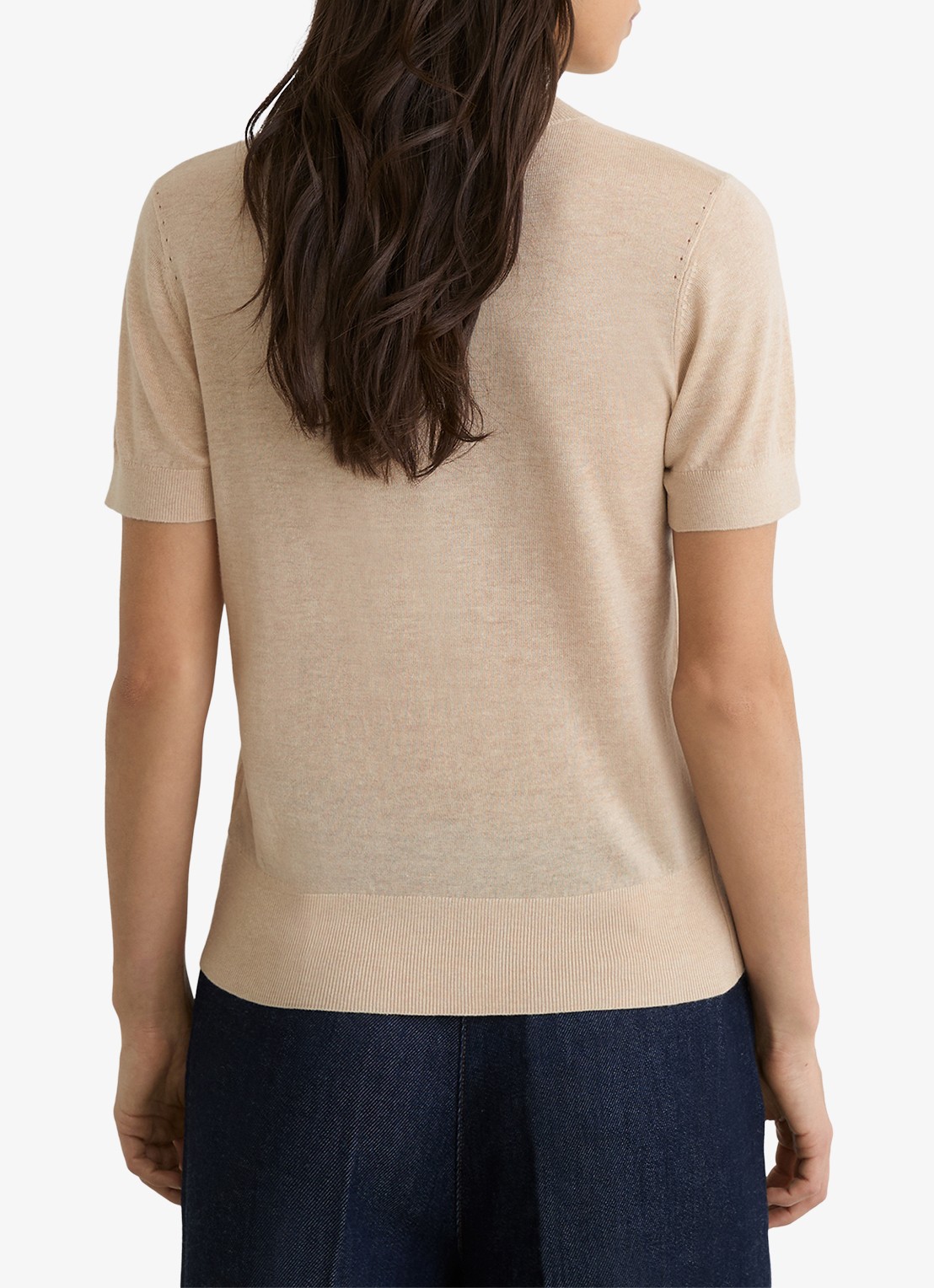 Reiss Livy fijngebreide top in linnenblend - achterkant beige