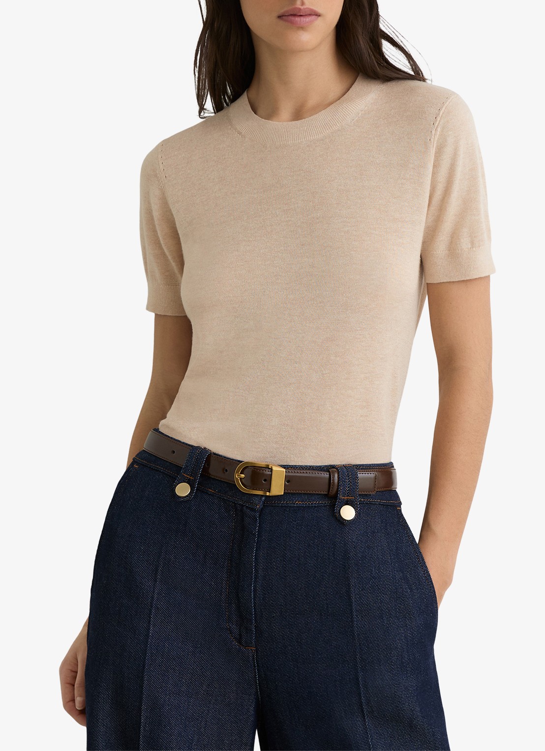 Reiss Livy fijngebreide top in linnenblend - detail 4 beige
