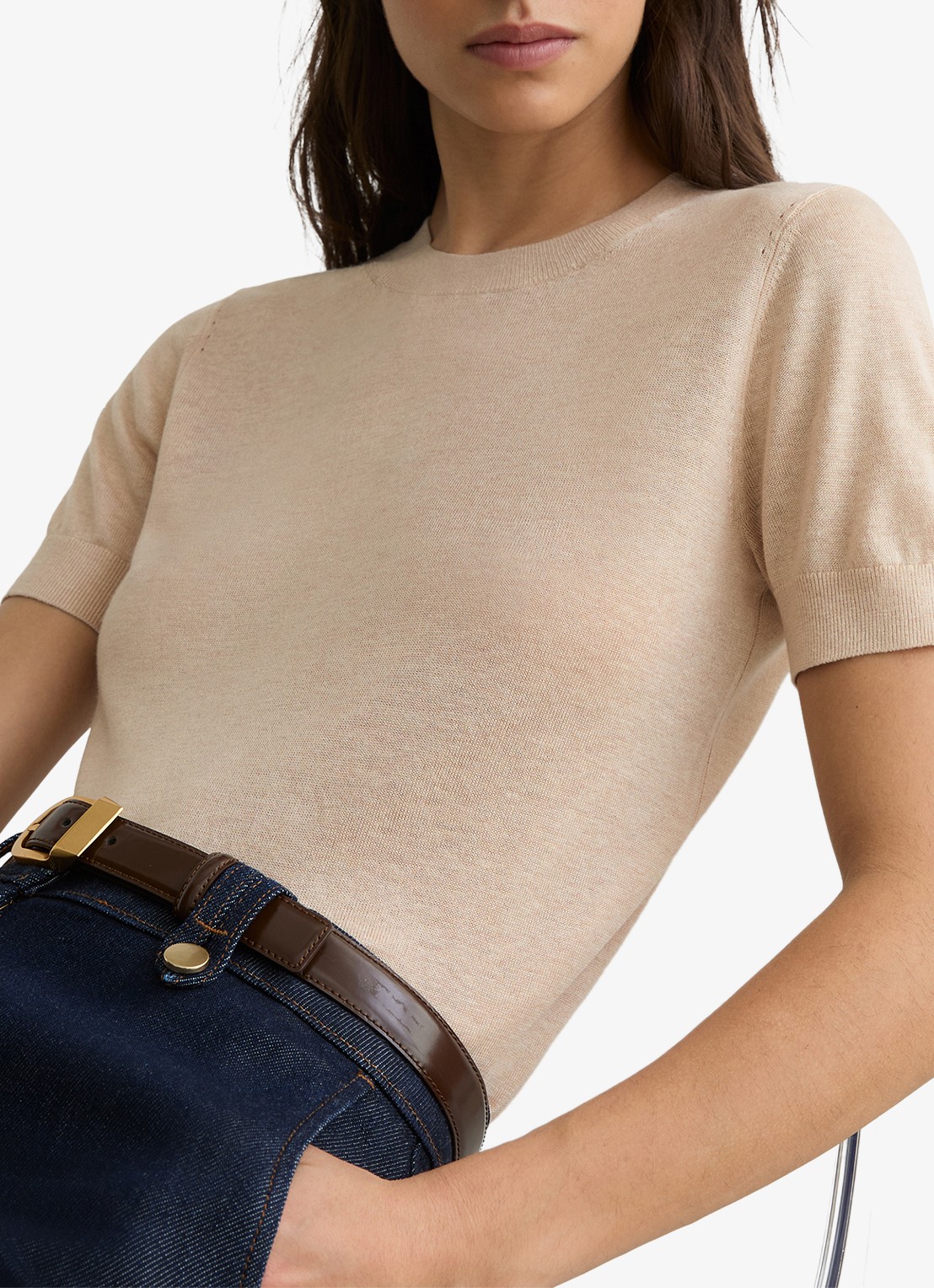 Reiss Livy fijngebreide top in linnenblend - detail 5 beige