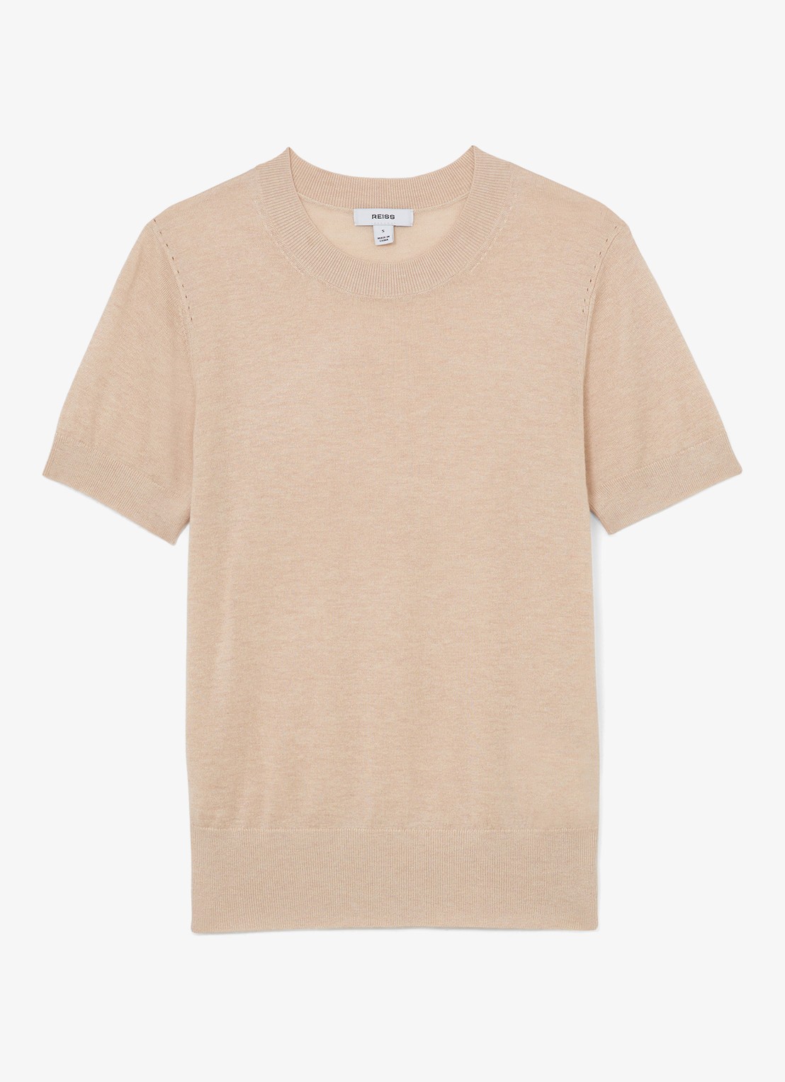 Reiss Livy fijngebreide top in linnenblend - voorkant 2 beige