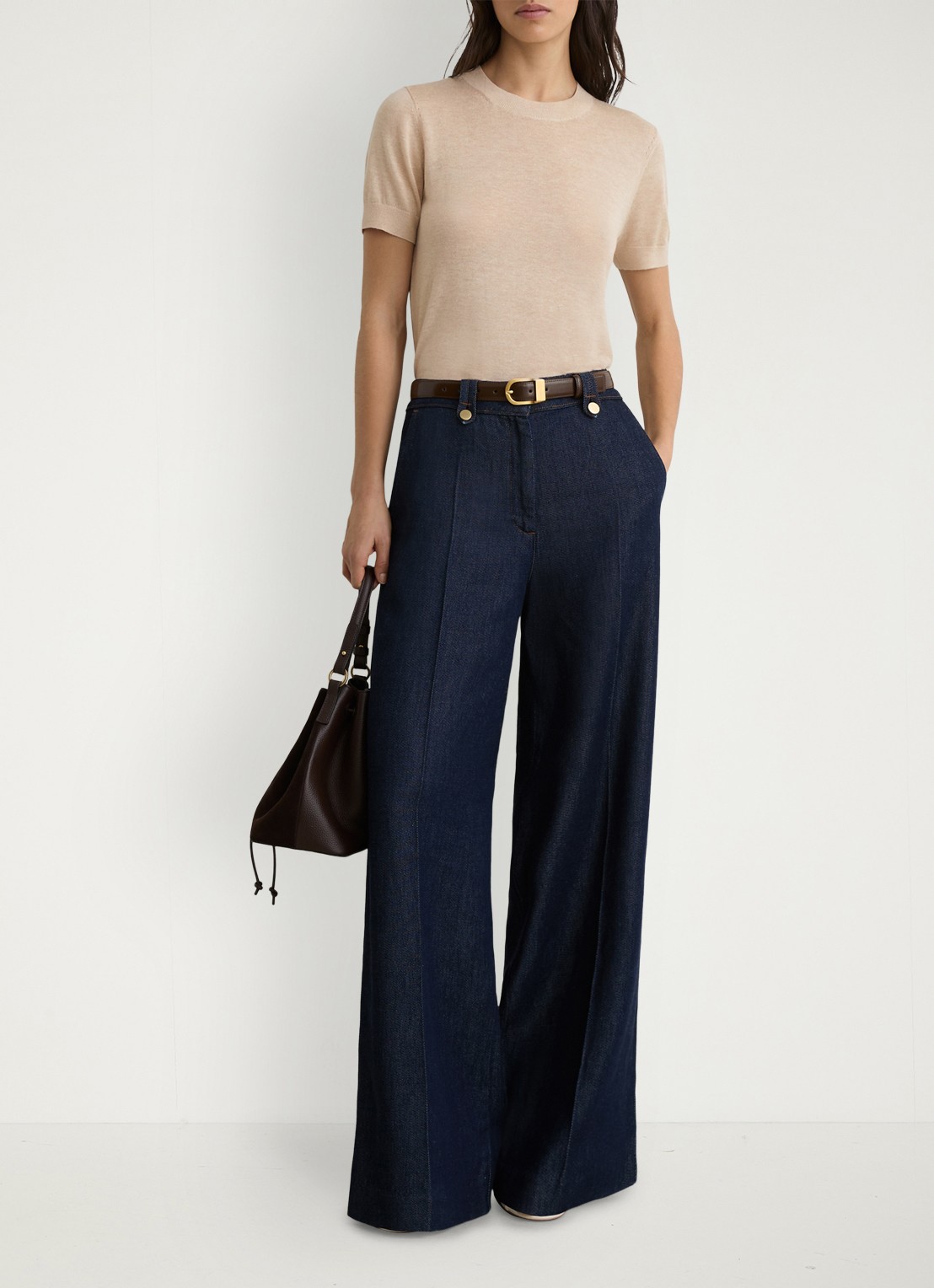 Reiss Livy fijngebreide top in linnenblend - voorkant 3 beige