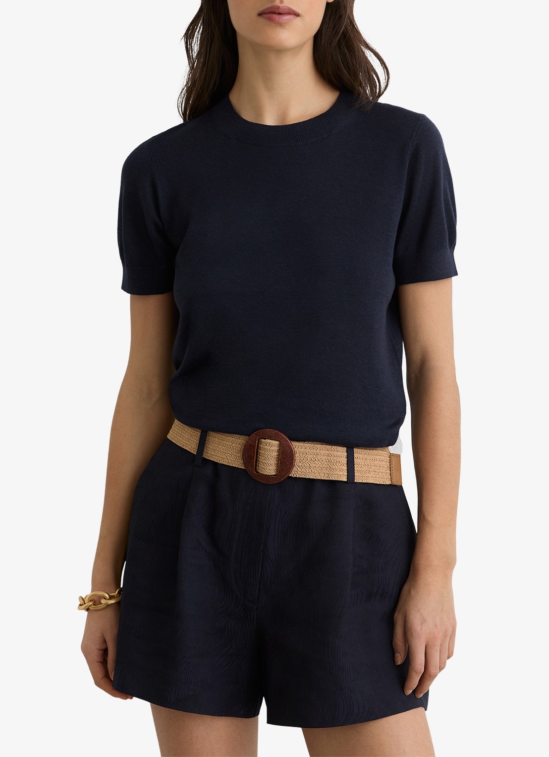 Reiss Livy fijngebreide top in linnenblend - detail 2 donkerblauw