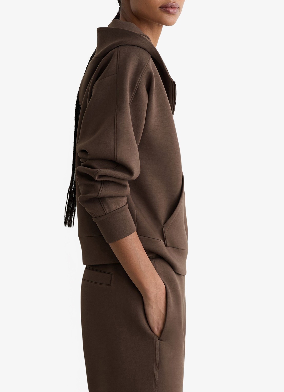 Reiss Lockie hoodie met halve rits - detail 6 donkerbruin