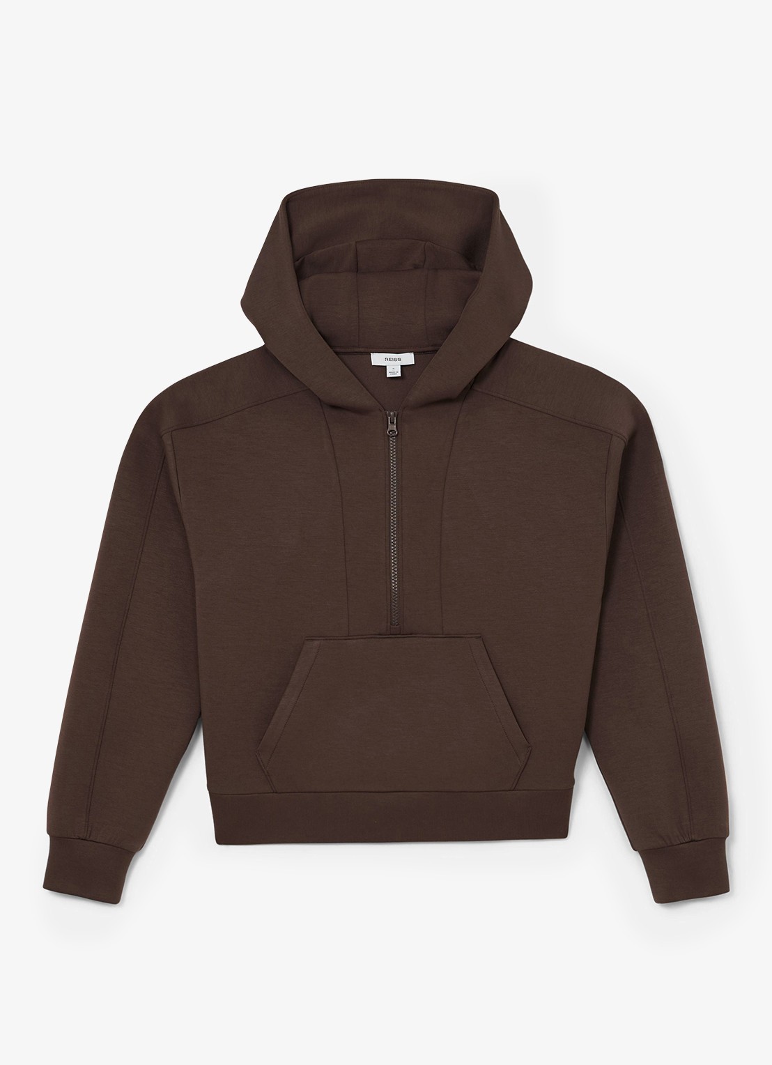Reiss Lockie hoodie met halve rits - voorkant 2 donkerbruin