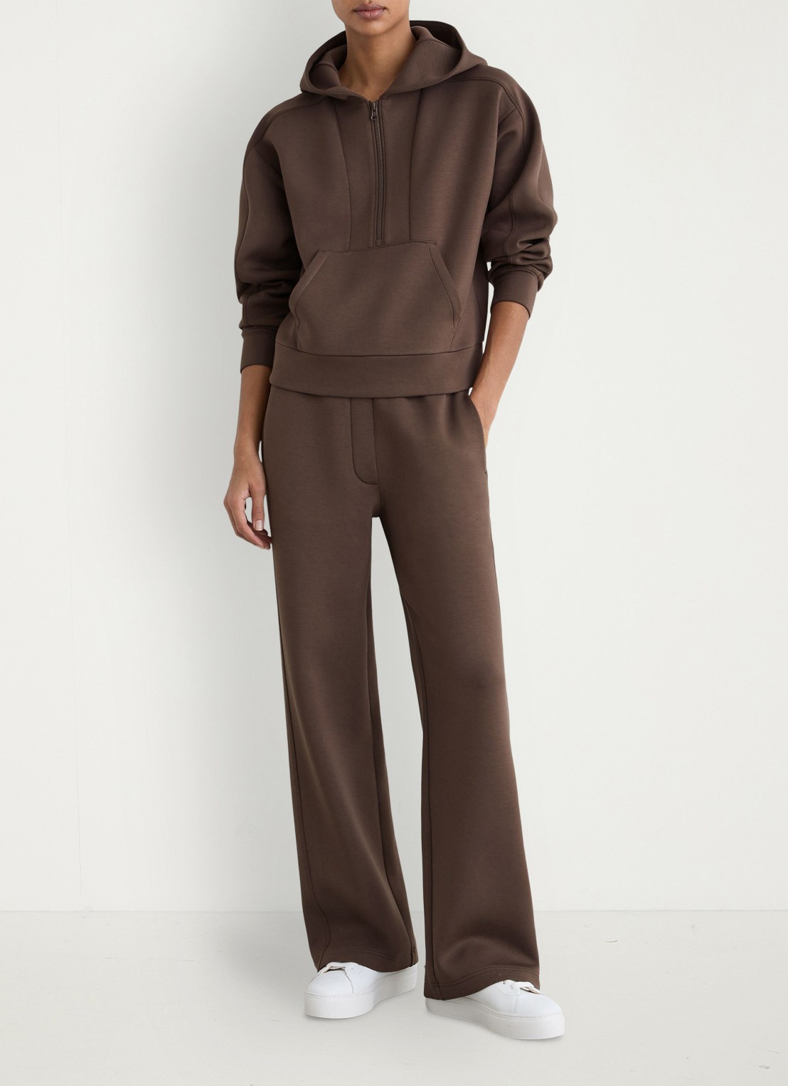 Reiss Lockie hoodie met halve rits - voorkant 3 donkerbruin
