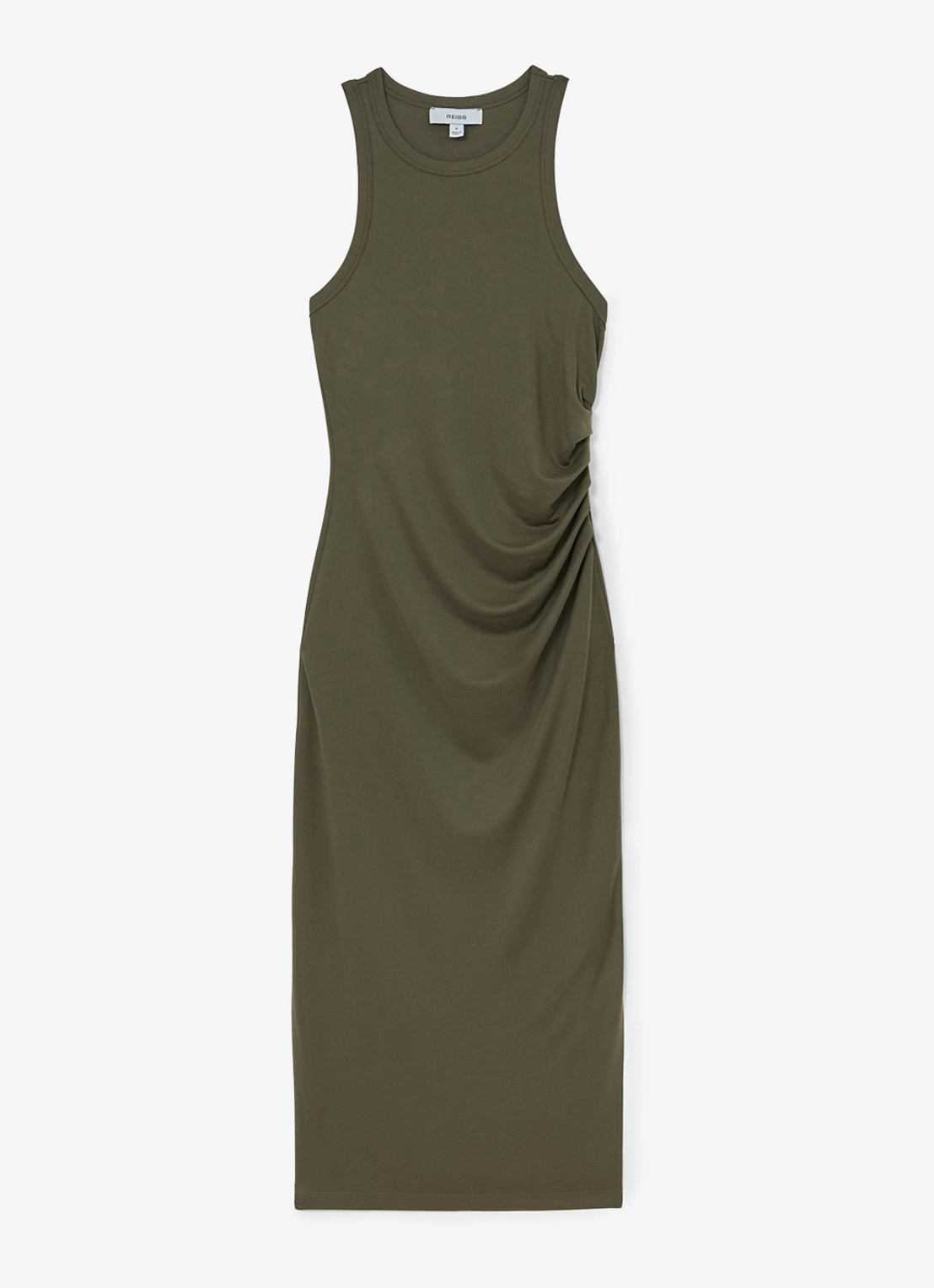 Reiss Lola midi jurk met plooidetail - voorkant 6 khaki green / groen