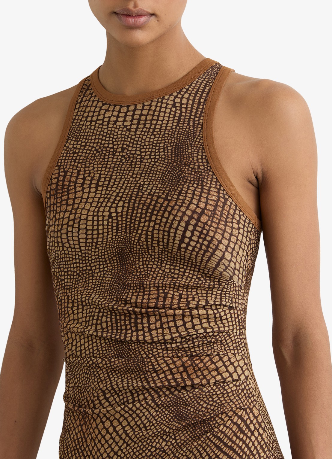 Reiss Lola midi jurk met slangenprint en split - detail 5 bruin