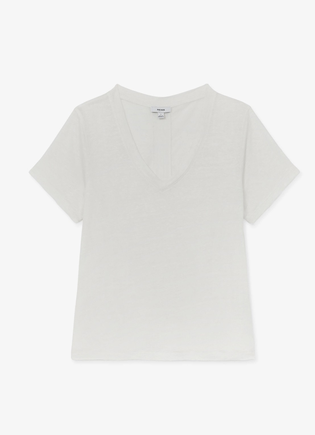 Reiss Lola T-shirt van linnen met V-hals - voorkant 6 wit