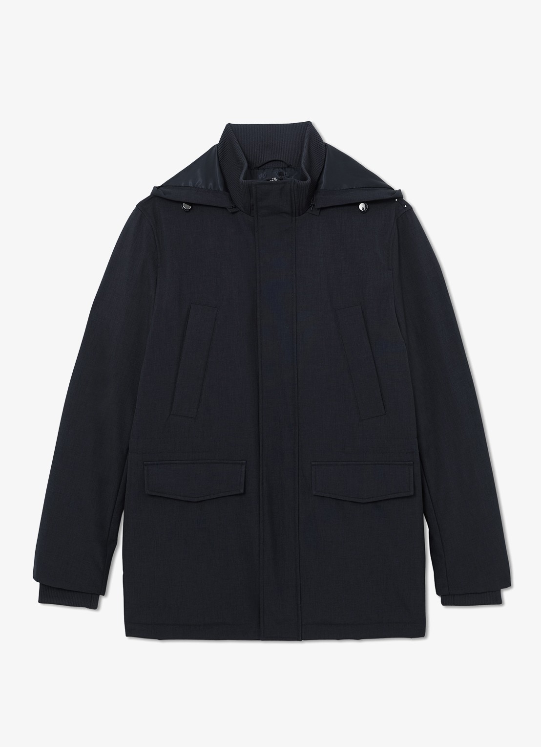 Reiss Lord gewatteerde jas met capuchon en klepzakken - voorkant 5 donkerblauw