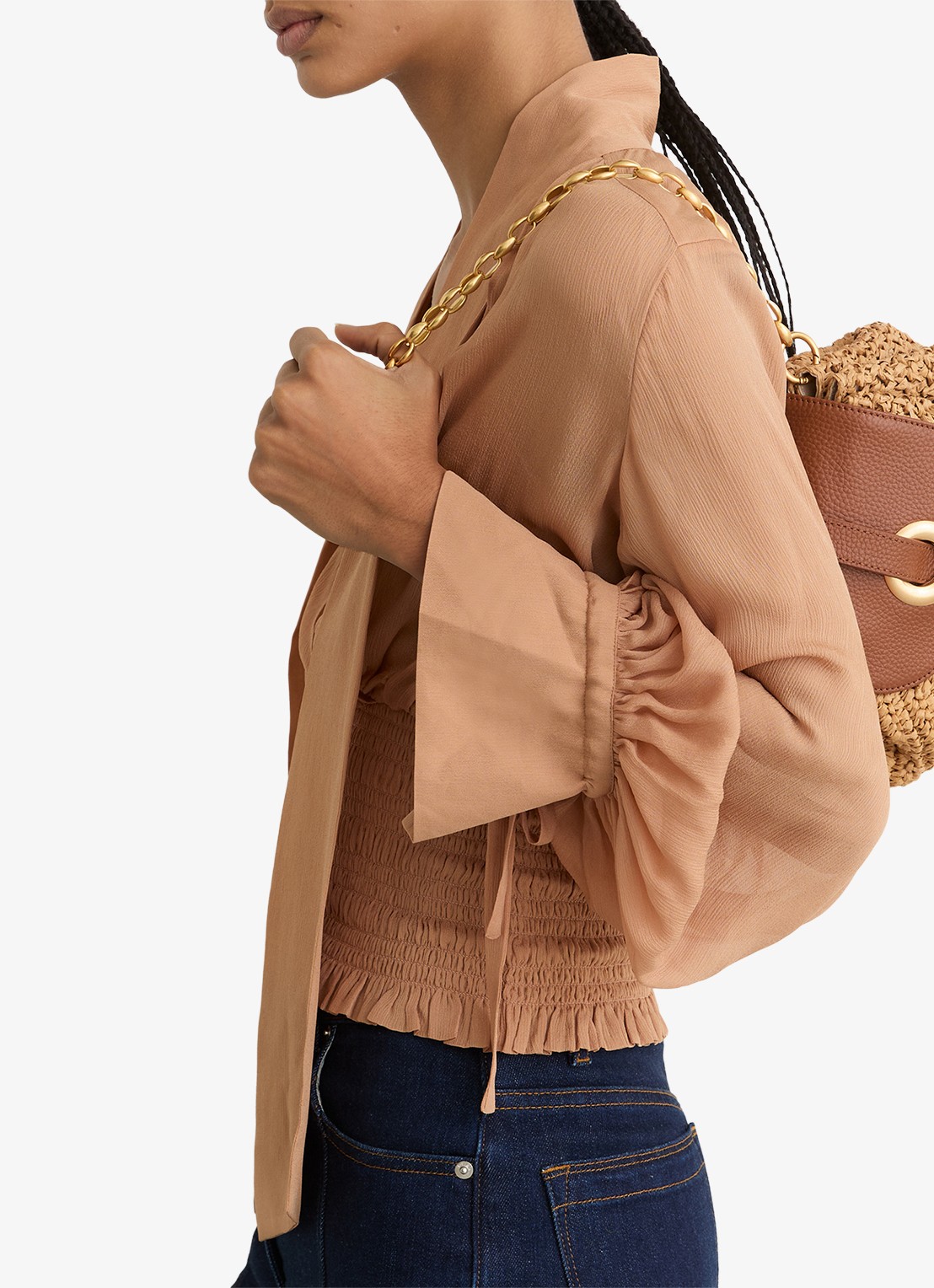 Reiss Lori schoudertas met details van leer - voorkant 5 bruin