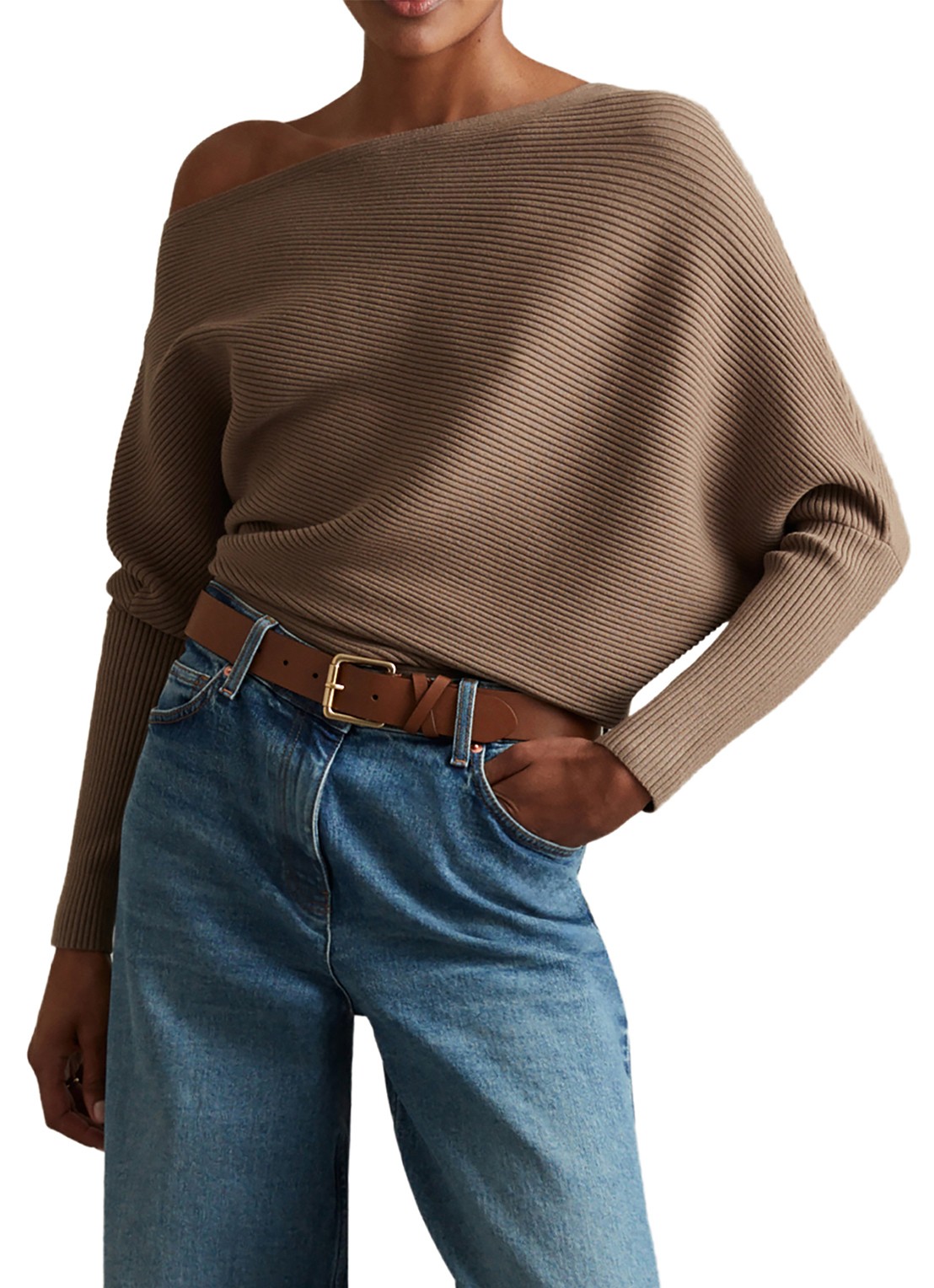 Reiss Lorna fijngebreide trui met asymmetrisch hals - detail 3 zand