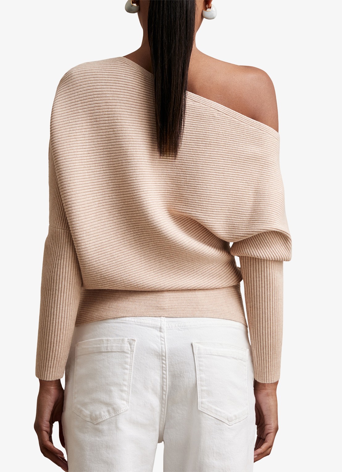 Reiss Lorna fijngebreide trui met asymmetrisch hals - achterkant 5 beige
