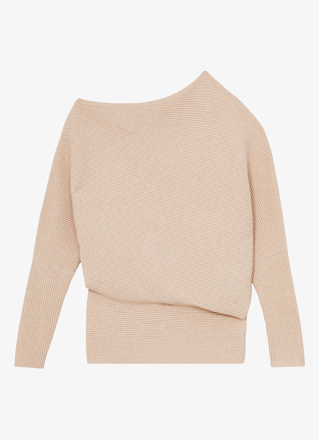 Reiss Lorna fijngebreide trui met asymmetrisch hals - voorkant beige