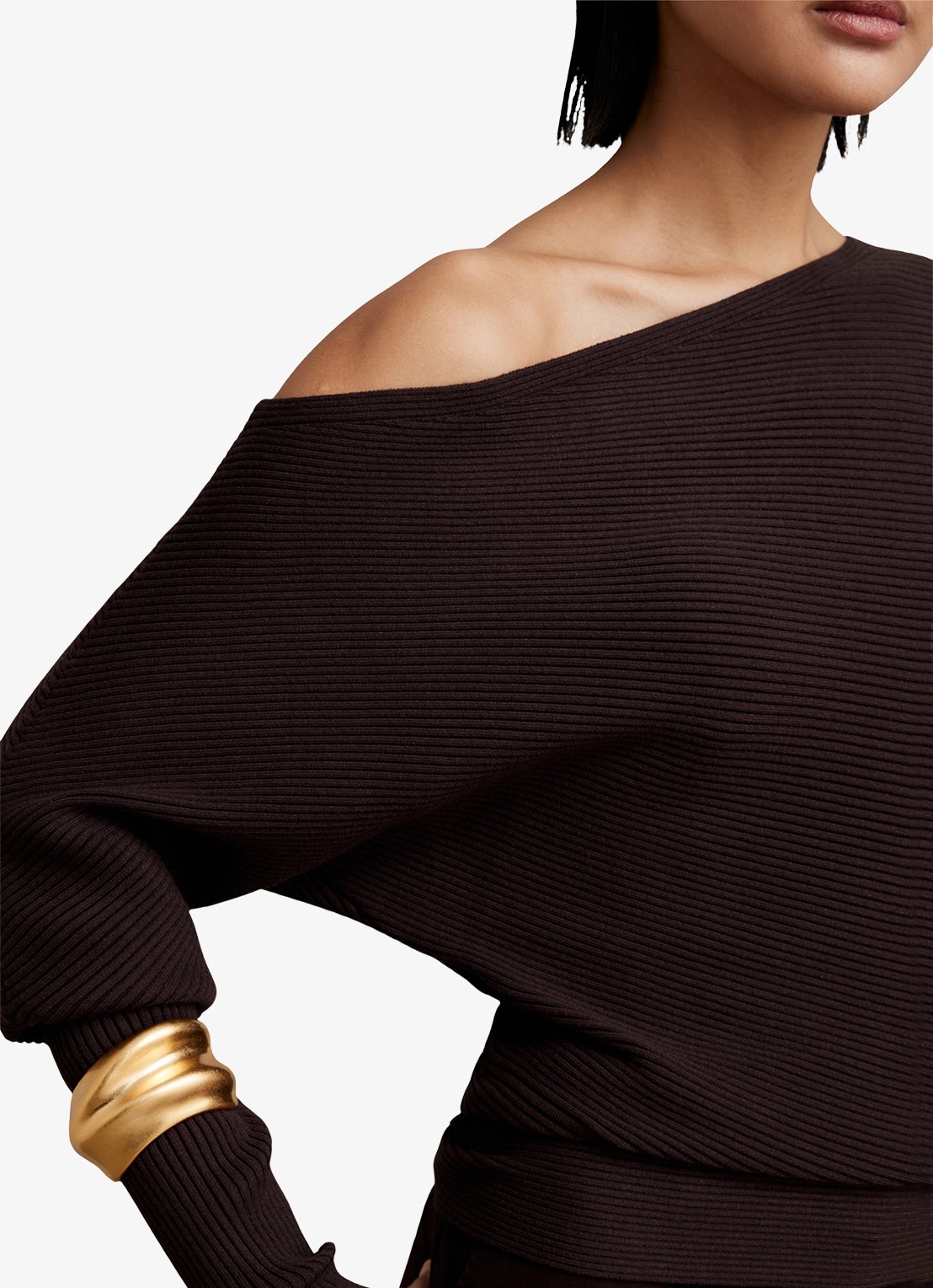 Reiss Lorna fijngebreide trui met asymmetrisch hals - detail 4 paars