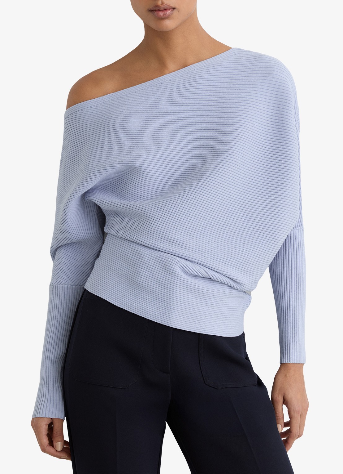 Reiss Lorna fijngebreide trui met asymmetrisch hals - detail 3 donkerblauw