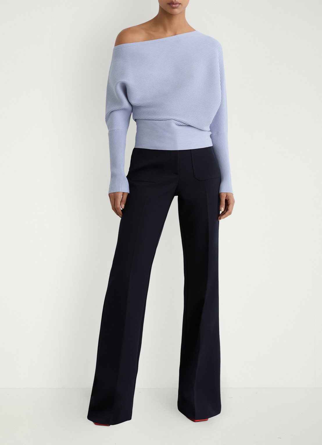 Reiss Lorna fijngebreide trui met asymmetrisch hals - voorkant 2 donkerblauw