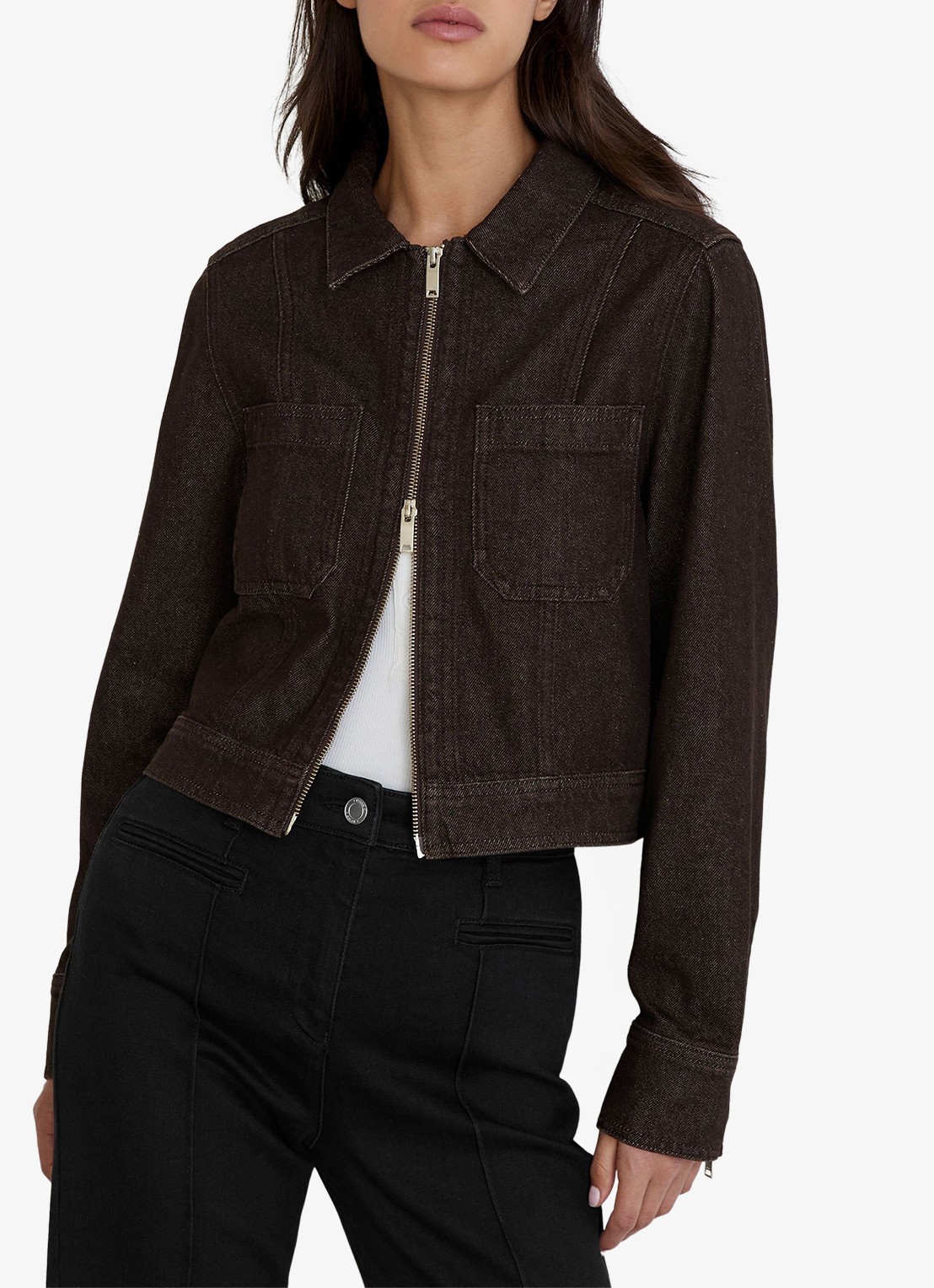 Reiss Lotta jack van denim - detail 4 donkerbruin