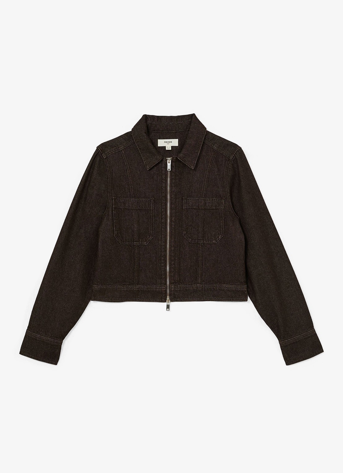 Reiss Lotta jack van denim - voorkant donkerbruin