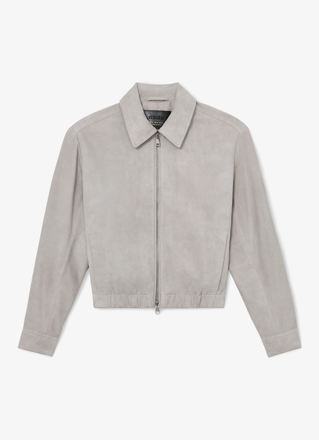 Reiss Lottie cropped bomberjack van geitensuède  - voorkant 2 light grey / grijs
