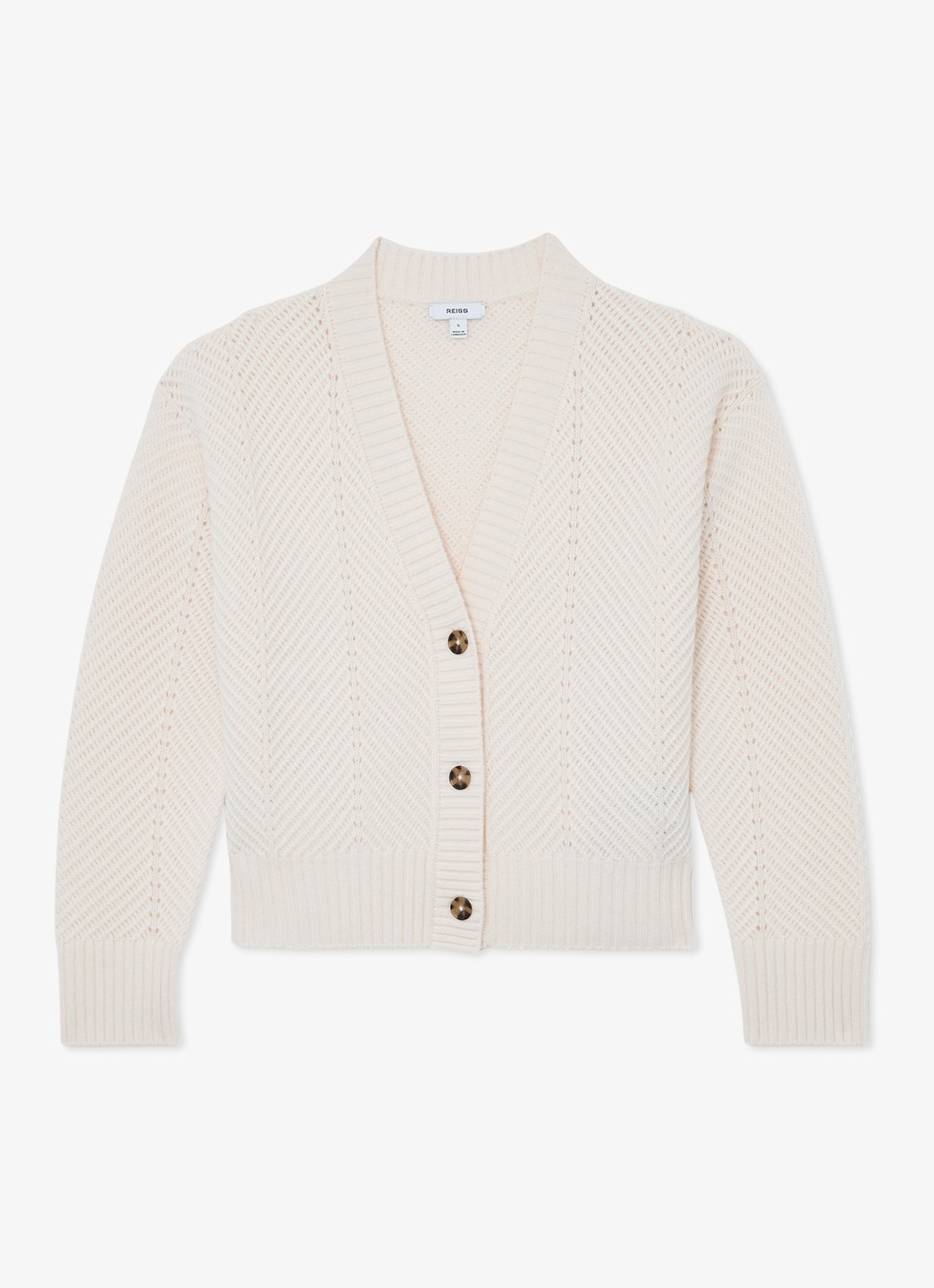 Reiss Lottie grofgebreid vest in kasjmierblend met structuur - voorkant beige